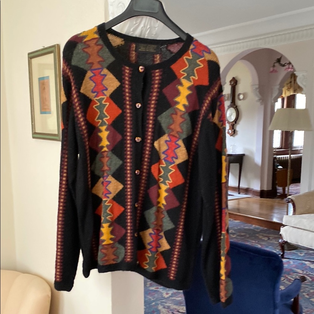 Peruvian 100% Alpaca Sumac Design Cardigan Made in Peru XL (see measurements)